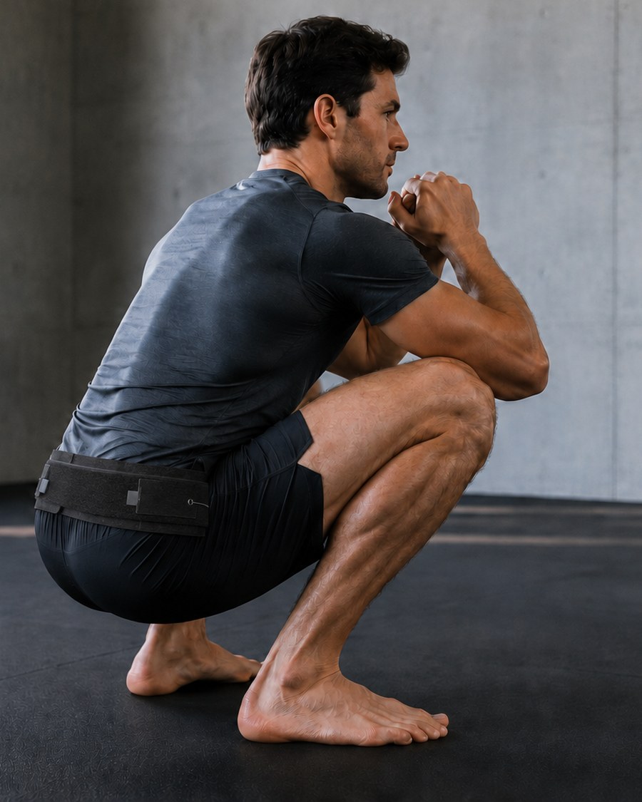 Athlete in a deep squat wearing Levo Belt Lite